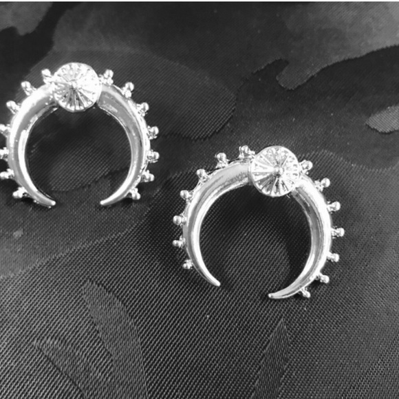 SILVER crescent moon EARRINGS BOHO HOOPS Anthro - Picture 5 of 6